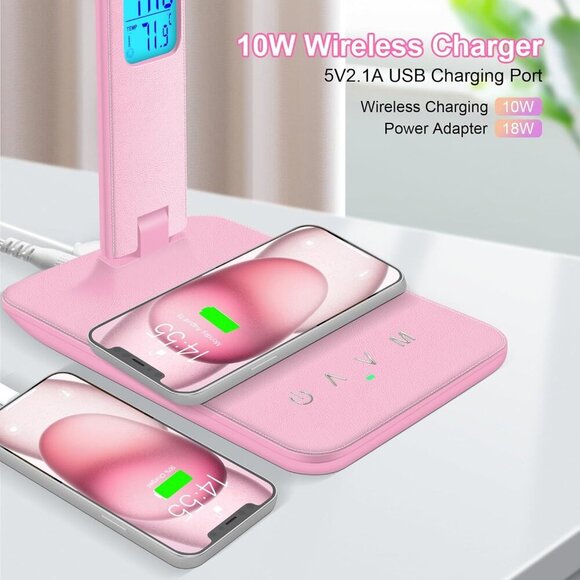 Desk Lamp with Wireless Charger, USB Charging Port, Dimmable Office Desk Light w - Picture 4 of 7